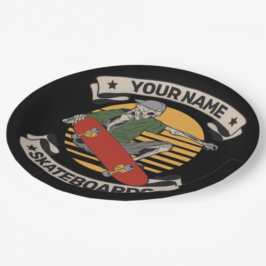 Personalisiert Skateboard Nose Grab Skeleton Skate Pappteller (Schrägansicht)