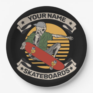 Personalisiert Skateboard Nose Grab Skeleton Skate Pappteller