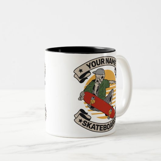 Personalisiert Skateboard Nose Grab Skeleton Skate Zweifarbige Tasse (VorderseiteRechts)