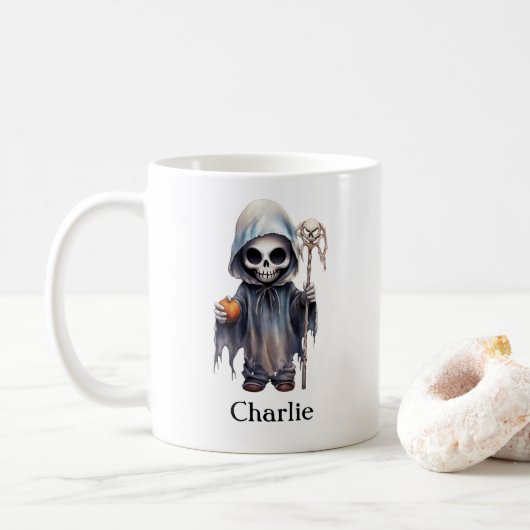 Personalisiert Skeletton Halloween Sensenmann Kaffeetasse (Mit Donut)