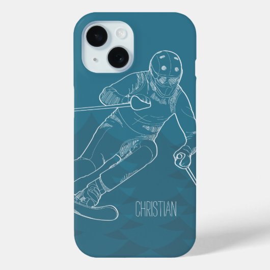 Personalisiert Skier Sketched Zeichnend auf Blue Case-Mate iPhone Hülle (Rückseite)