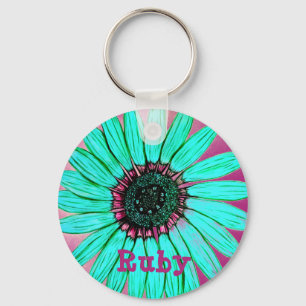 Personalisiert skizzierte Blume Schlüsselanhänger