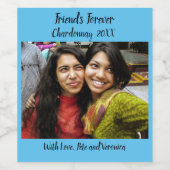 Personalisiert Sky Blue Foto Friends Forever Weinetikett (Einzelnes Label)