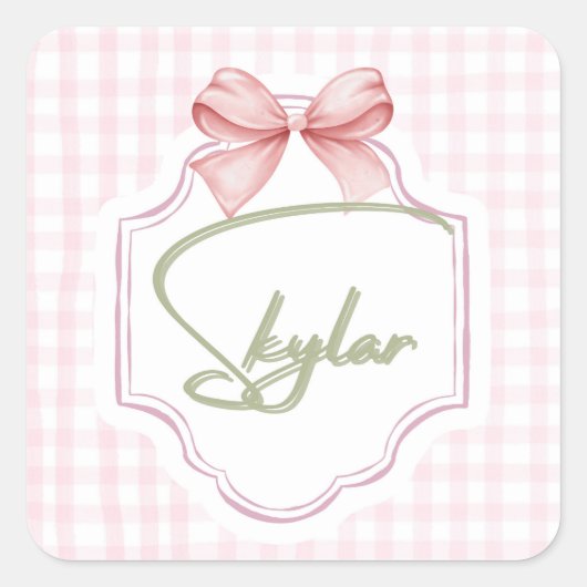 Personalisiert Skylar Baby Girl Kinderzimmer Bow&G Quadratischer Aufkleber (Vorderseite)