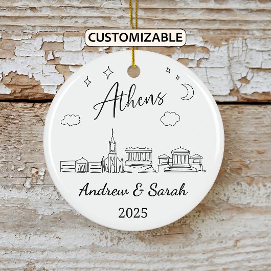 Personalisiert Skyline Athens Ornament, Griechenla Keramik Ornament