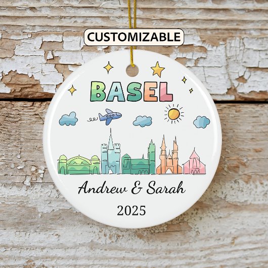 Personalisiert Skyline Basel Ornament, Schweiz Keramik Ornament