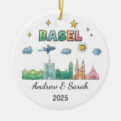 Personalisiert Skyline Basel Ornament, Schweiz Keramik Ornament (Vorne)