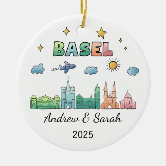 Personalisiert Skyline Basel Ornament, Schweiz Keramik Ornament (Vorne)