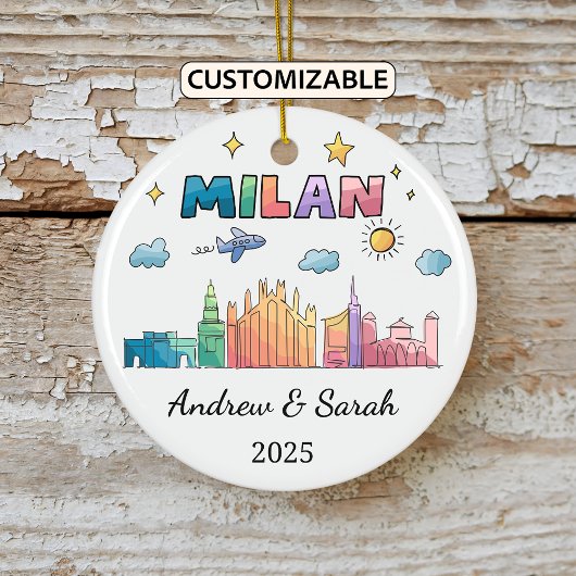 Personalisiert Skyline Milan Ornament, Italien Keramik Ornament