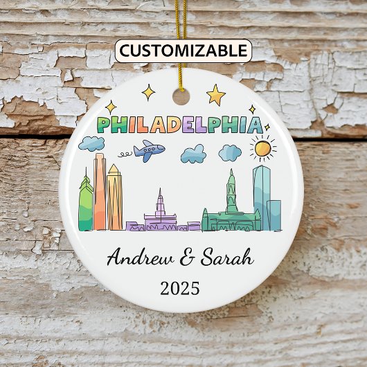 Personalisiert Skyline Philadelphia, Pennsylvania Keramik Ornament