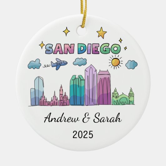 Personalisiert Skyline San Diego, Kalifornien Keramik Ornament (Vorne)