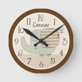 Personalisiert Sleepy Safari Elephant Kinderzimmer Runde Wanduhr