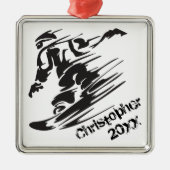 Personalisiert Snowboarder Snowboarder Black, Whit Ornament Aus Metall (Vorne)