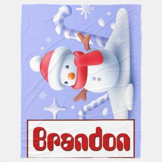 Personalisiert Snowman Candy Cane Blanket Fleecedecke (Vorderseite)
