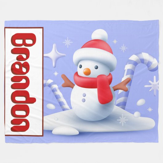 Personalisiert Snowman Candy Cane Blanket Fleecedecke (Vorderseite (Horizontal))