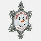 Personalisiert Snowman Face Schneeflocken Zinn-Ornament (Links)