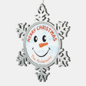 Personalisiert Snowman Face Schneeflocken Zinn-Ornament (Rechts)