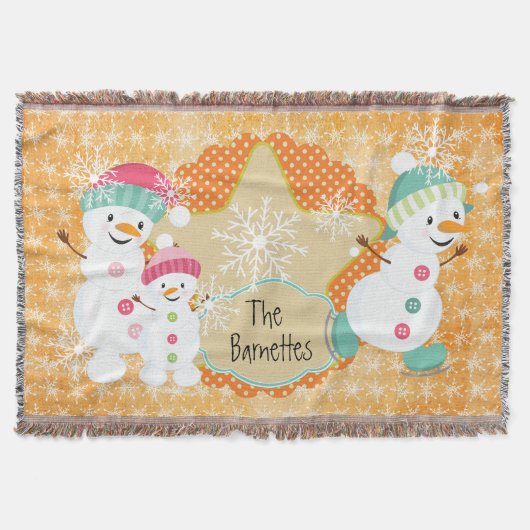 Personalisiert Snowman Family Holiday Throw Decke (Vorderseite)