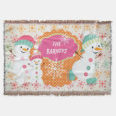 Personalisiert Snowman Family Holiday Throw Decke (Vorderseite)
