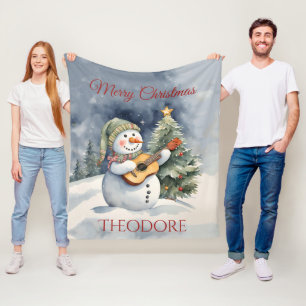 Personalisiert Snowman Guitar Weihnachten Fleecedecke