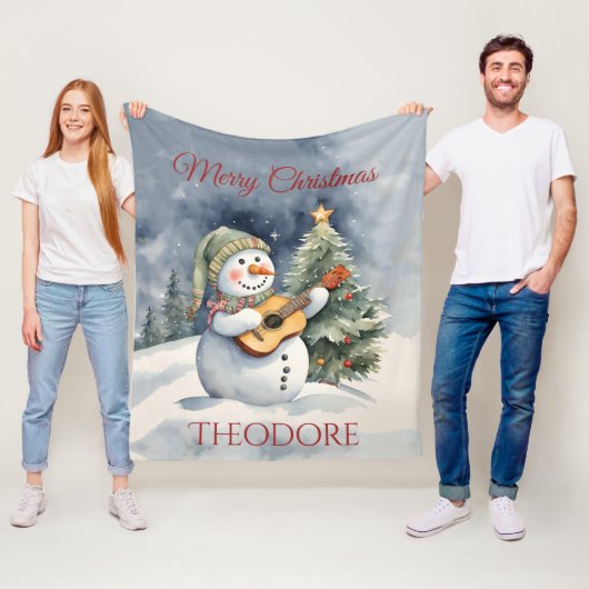Personalisiert Snowman Guitar Weihnachten Fleecedecke (Beispiel)