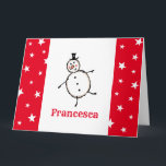 Personalisiert Snowman Weihnachten Karte<br><div class="desc">Diese personalisierte Weihnachtskarte zeigt den Snowman-Charakter der Weihnachtszeit-Crew.</div>