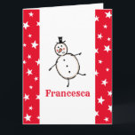 Personalisiert Snowman Weihnachten Karte<br><div class="desc">Diese personalisierte Weihnachtskarte zeigt den Snowman-Charakter der Weihnachtszeit-Crew.</div>