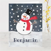 Personalisiert Snowman Weihnachten Karte (Gelbe Blume)
