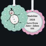 Personalisiert Snowman Weihnachten Ornament Karte<br><div class="desc">Diese personalisierte Weihnachtskarte zeigt den Snowman-Charakter der Weihnachtszeit-Crew.</div>