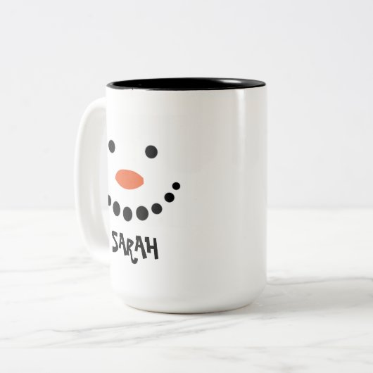 Personalisiert Snowman Weihnachten Zweifarbige Tasse (Vorderseite Links)