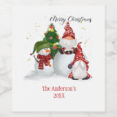 Personalisiert Snowmen Gnomes Weihnachten Weinetikett (Einzelnes Label)