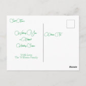 Personalisiert Snowy Christmas Green House Postkarte (Rückseite)