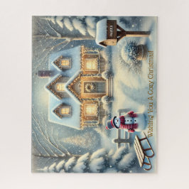 Personalisiert Snowy Christmas Hütte Mailbox Puzzle