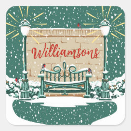 Personalisiert Snowy Winter Familiengarten Weihnac Quadratischer Aufkleber
