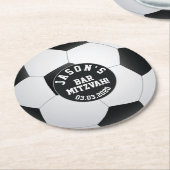 Personalisiert Soccer Bar Mitzvah Schwarz-weiß Runder Pappuntersetzer (Angewinkelt)