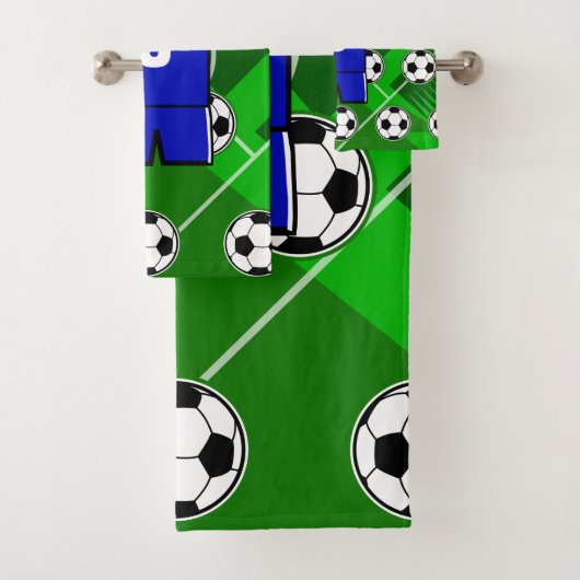 Personalisiert Soccer Jersey Blue mit Weiß Badhandtuch Set (Insitu)