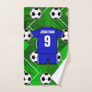 Personalisiert Soccer Jersey Blue mit Weiß Badhandtuch Set