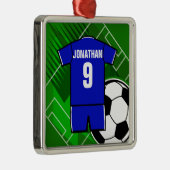 Personalisiert Soccer Jersey Blue mit Weiß Ornament Aus Metall (Rechts)