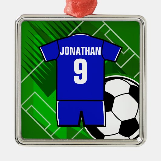 Personalisiert Soccer Jersey Blue mit Weiß Ornament Aus Metall (Vorne)