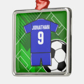Personalisiert Soccer Jersey Blue mit Weiß Ornament Aus Metall (Links)