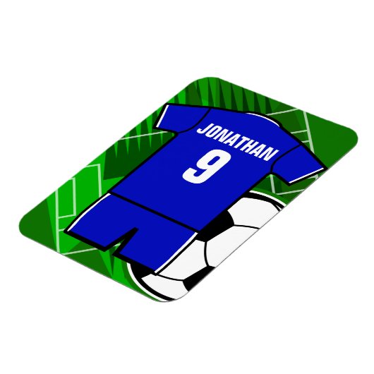 Personalisiert Soccer Jersey Blue mit White Magnet (Linke Seite)