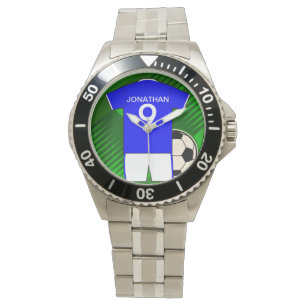 Personalisiert Soccer Jersey Blue und White Armbanduhr