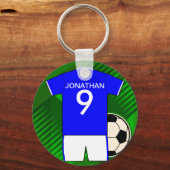 Personalisiert Soccer Jersey Blue und White Schlüsselanhänger (Vorderseite)