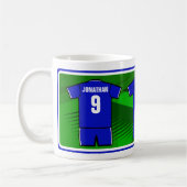 Personalisiert Soccer Jersey Name und Nummer blau Kaffeetasse (Links)