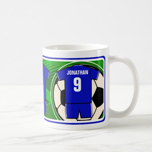 Personalisiert Soccer Jersey Name und Nummer blau Kaffeetasse (Rechts)