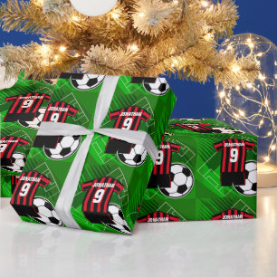 Personalisiert Soccer Jersey Red and Black Stripes Geschenkpapier