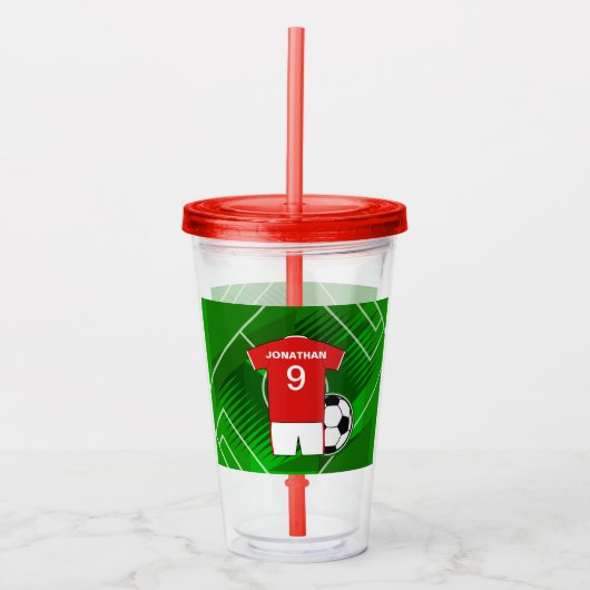 Personalisiert Soccer Jersey Red and White Acryltrinkbecher (Vorderseite)