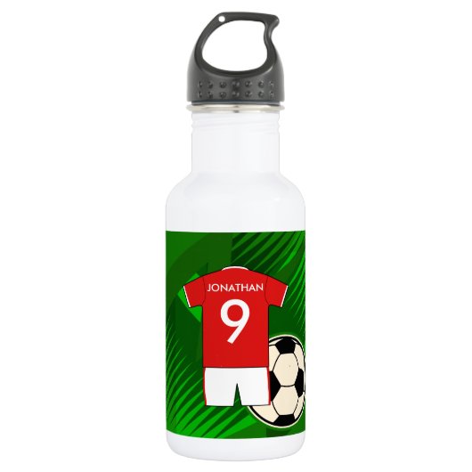 Personalisiert Soccer Jersey Red and White Trinkflasche (Vorderseite)