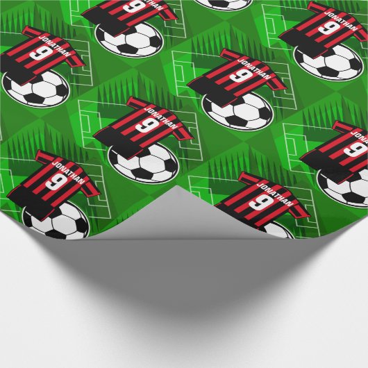 Personalisiert Soccer Jersey Rot und Schwarze Stre Geschenkpapier (Ecke)