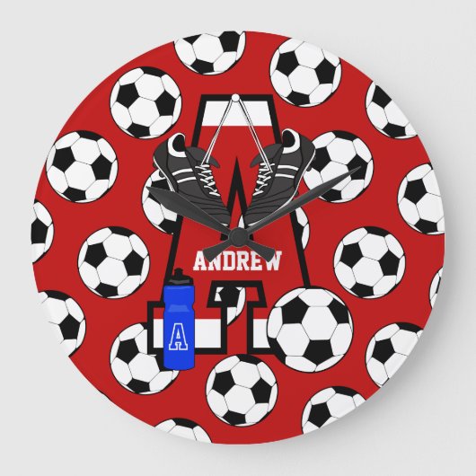 Personalisiert Soccer Monogram Letter A Große Wanduhr (Vorderseite)
